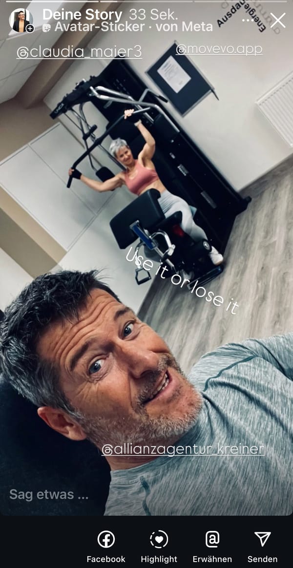 Ein Screenshot einer Instagram Story von Allianzagentur Kreiner. Das Foto zeigt Nutzer, während sie Punkte für die MOVEVO MOVE DAYS sammeln.